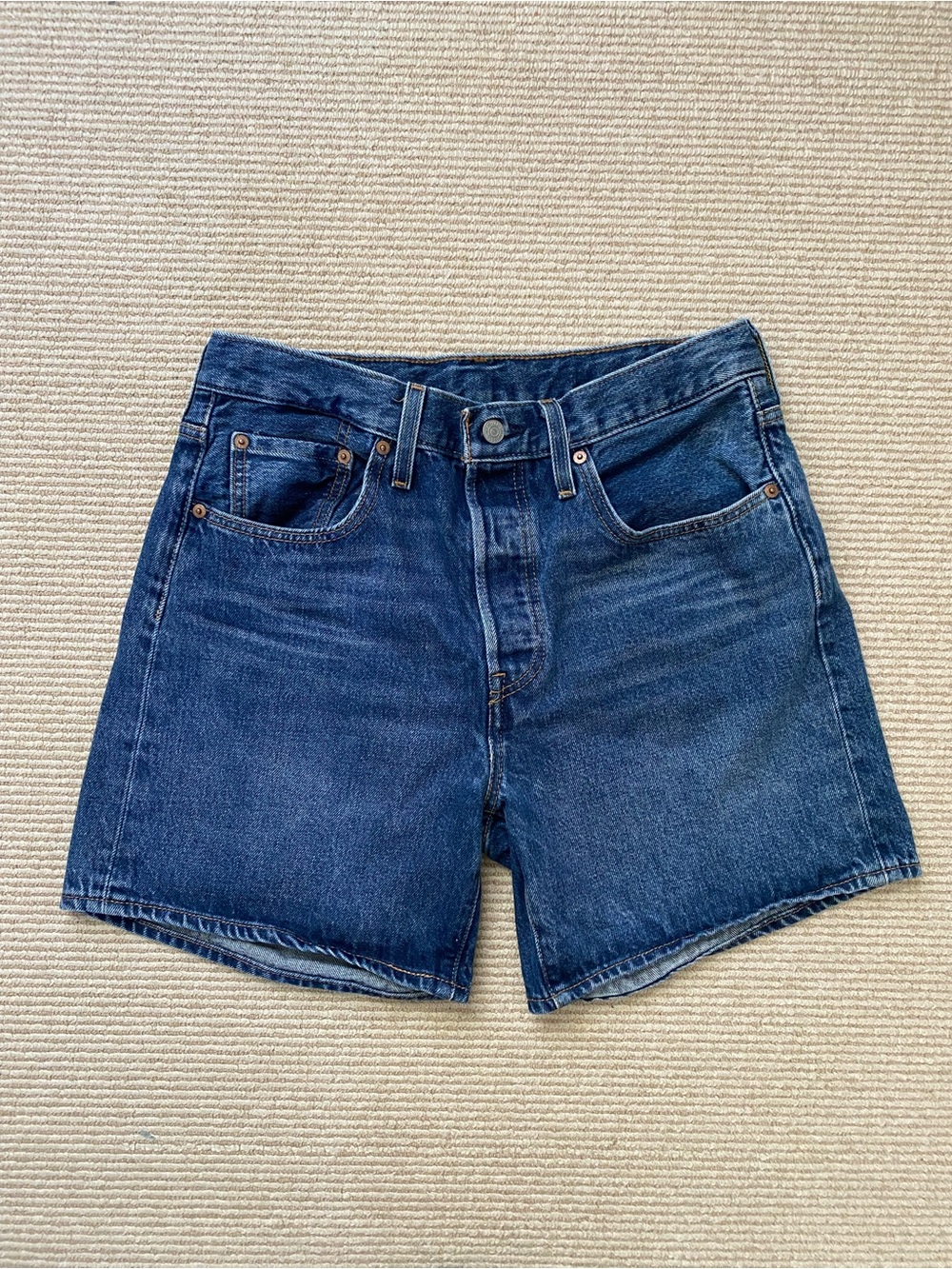 Levi 501 Denim Shorts Womens 31 Blue High Rise Jean Button Fly Heavyweight